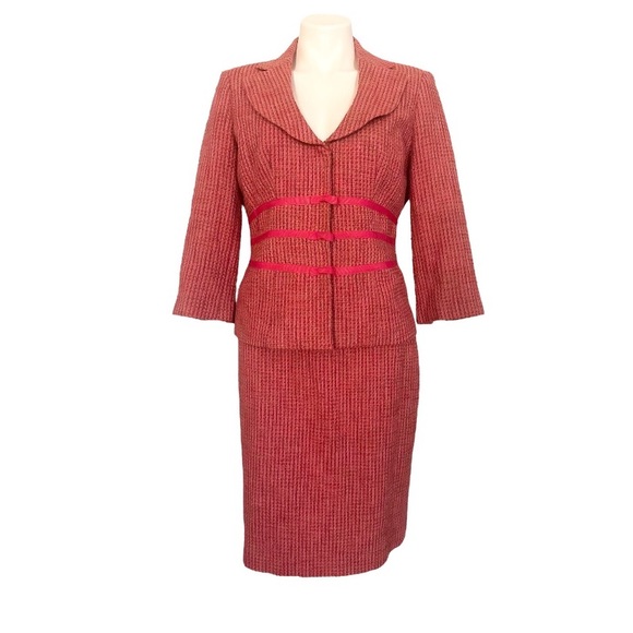 Y2K Context Pink Bow Tweed Skirt Suit - Picture 2 of 9